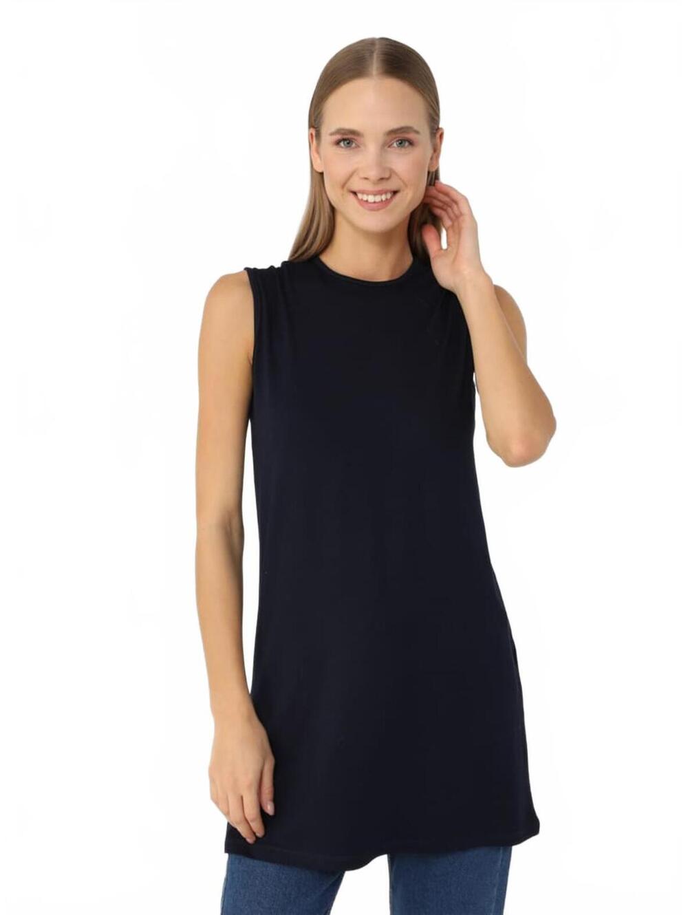Women's Navy Sleeveless Tunic Top, Size - S